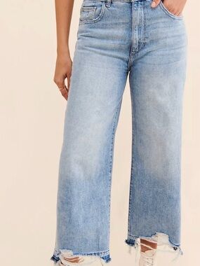 Anthropologie DL1961 Light Blue Wide-Leg Cropped Jeans with Raw Hem